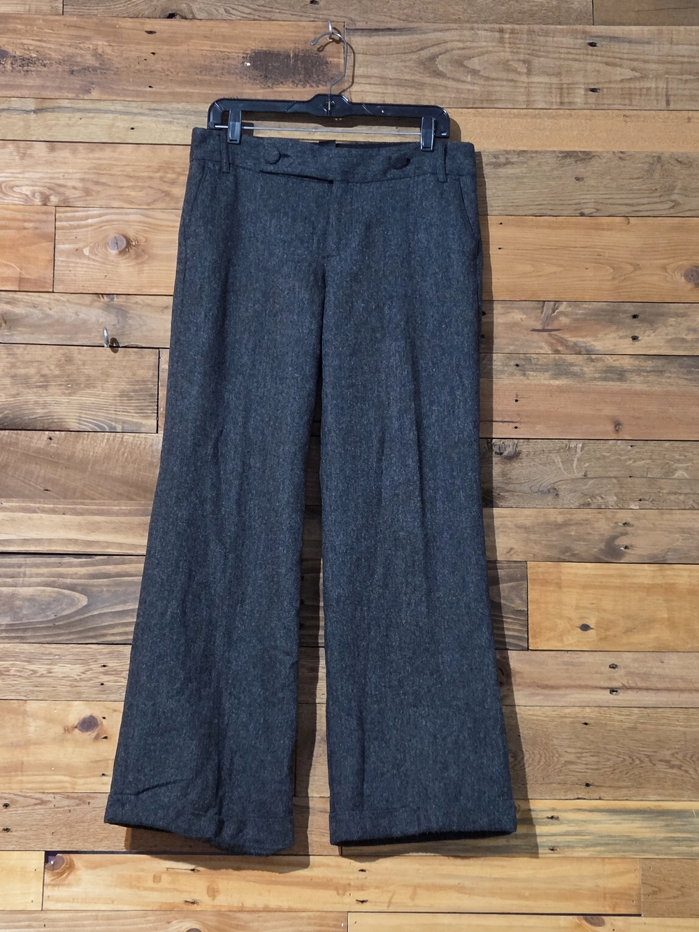 Banana Republic Wool Herringbone Tweed Trousers 10 Short Charcoal Flare Classic